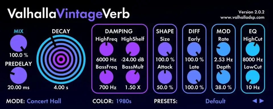 Valhalla VintageVerb FX プラグイン