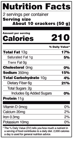 Nutritional Table for Protein Keto Crackers Himalayan Salt Flavor
