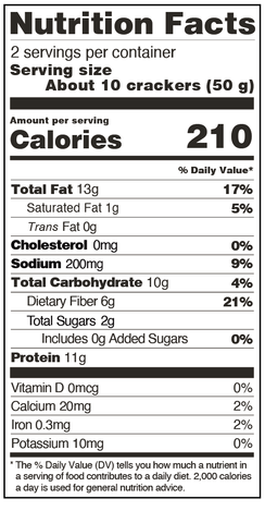 Nutrition facts table for Protein Keto Crackers Original Flavor