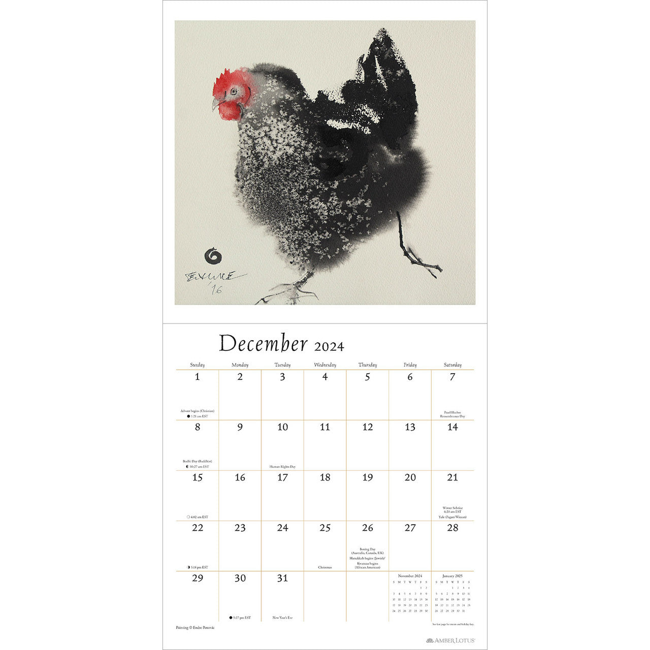 2024 The Artful Chicken Square Wall Calendar Animals & Wildlife