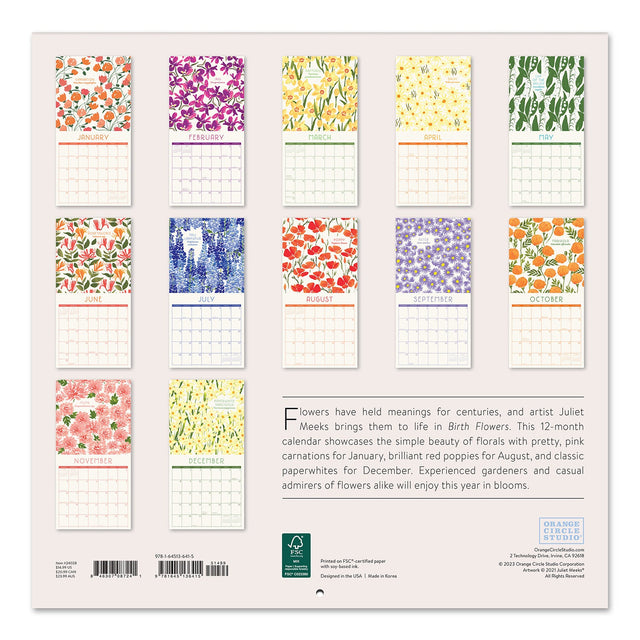 2024 Birth Flowers Square Wall Calendar Art Calendars by Orange