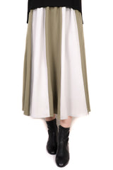 拼色設計雪紡半截裙 (日本布料) - 灰拼綠色 - Chic Collection