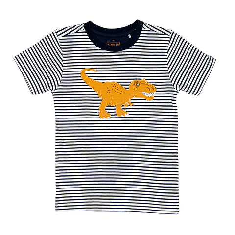 T Rex T Shirt with navy stripe – Dinosaurs Galore