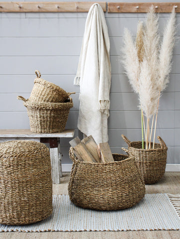 woven seagrass wicker storage baskets