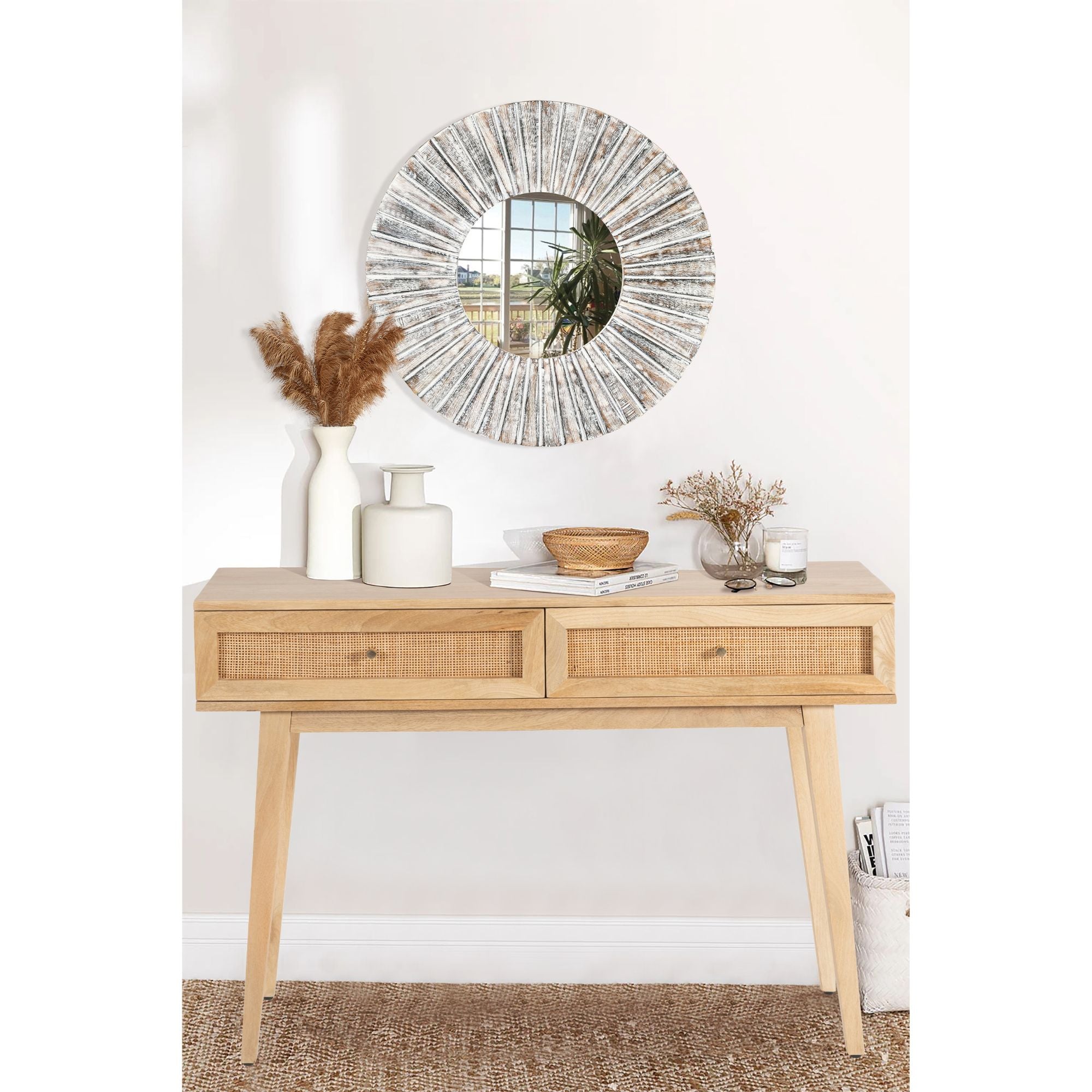 Image of Newhaven  Console Table 110Cm Solid Mango Timber Wood Rattan Furniture Natural