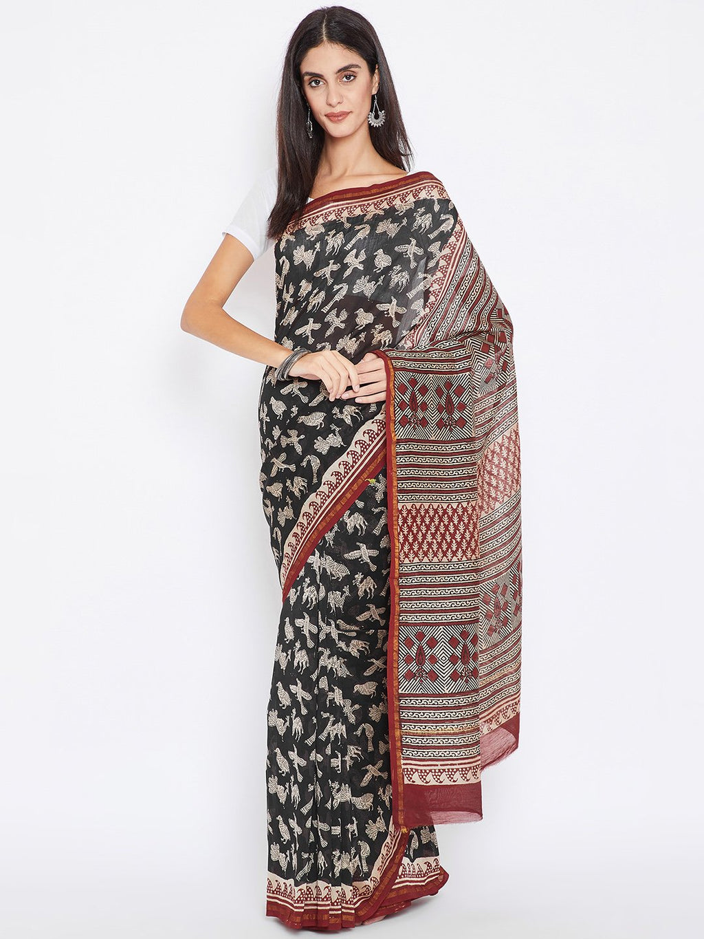 BLACK COMBO - HAND BLOCK PRINTED COTTON SAREE