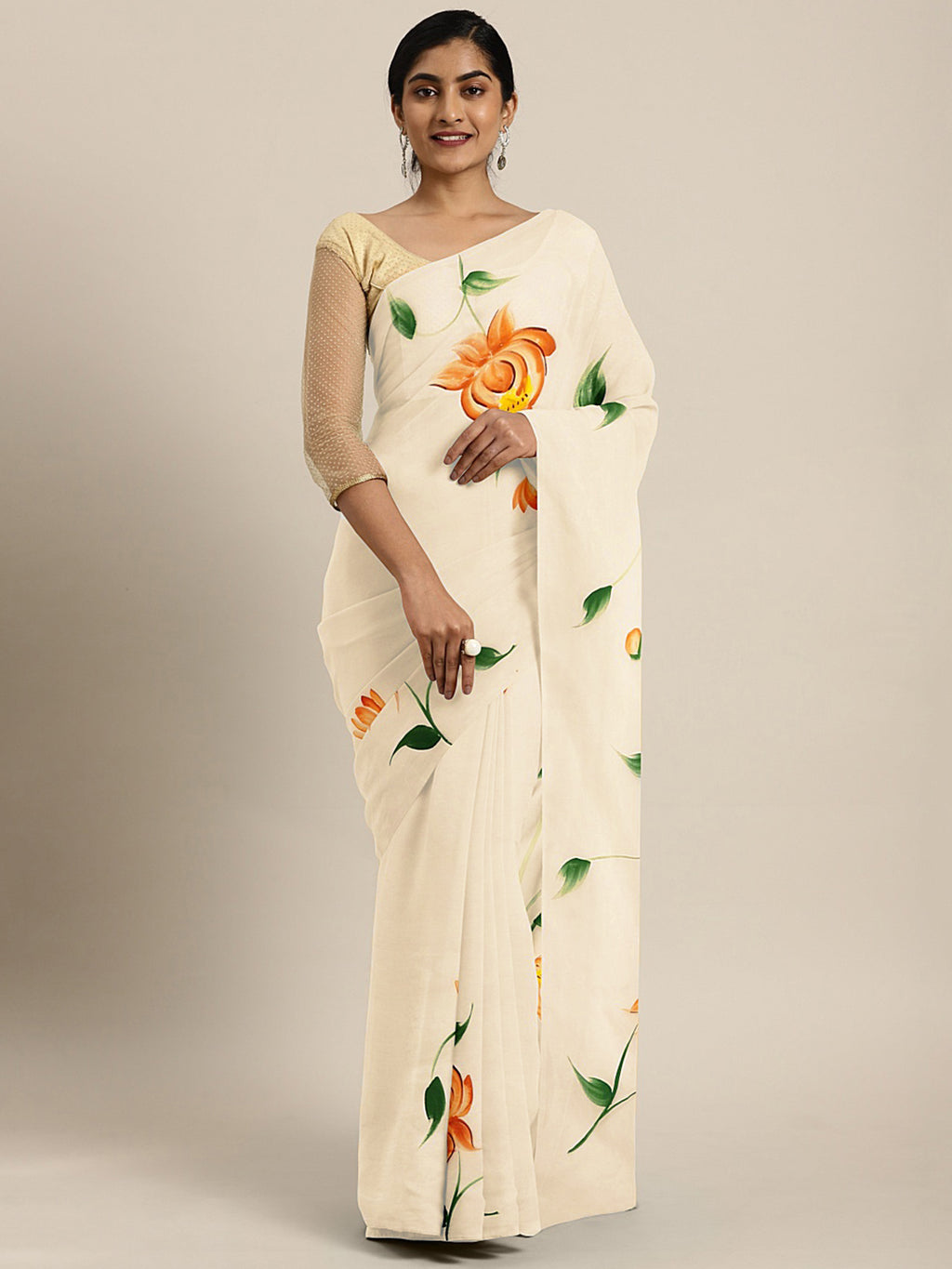 White Embroidered & Hand Painted Saree Design by MUKSWETA at Pernia's Pop  Up Shop 2024