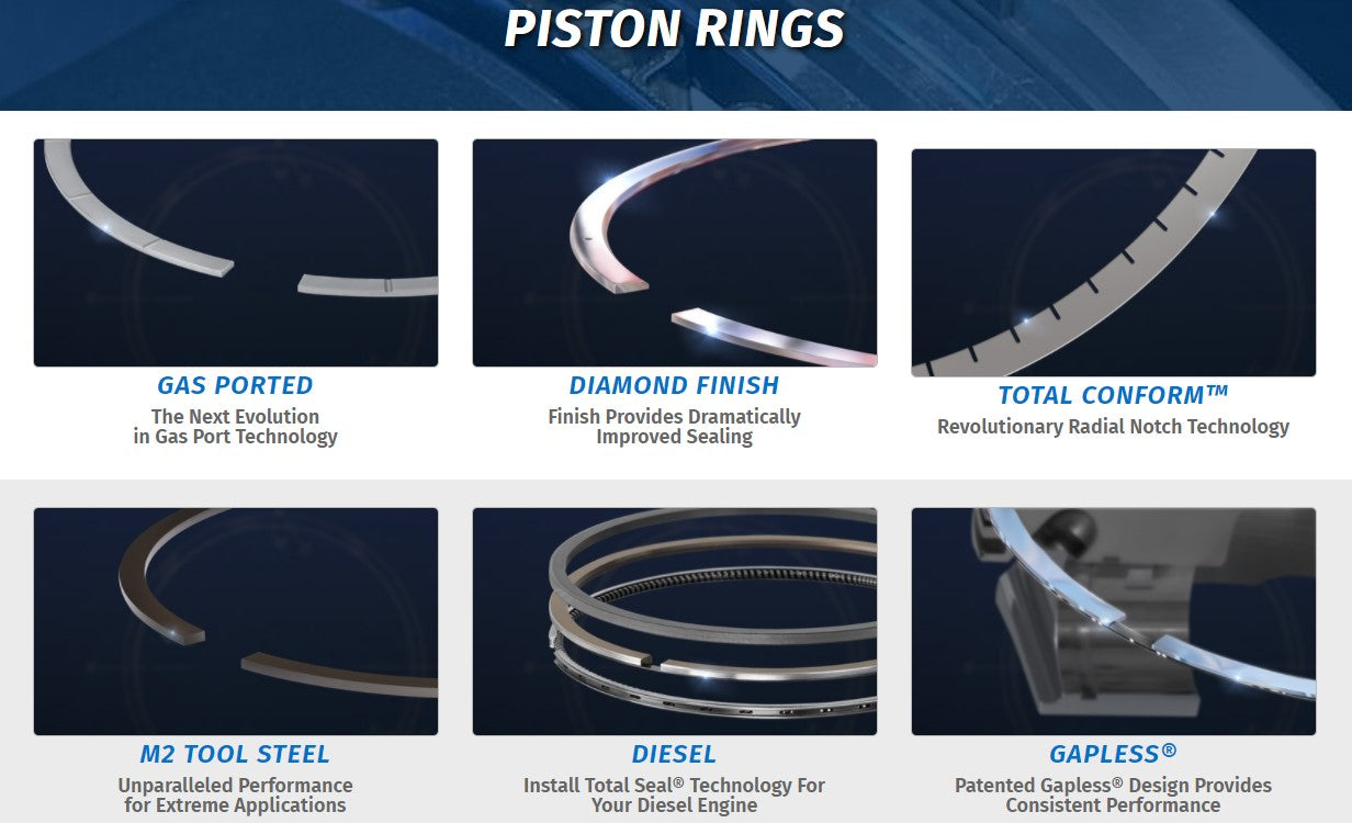 Total Seal Piston rings gas ported, diamond finish, total conform, m2 tool steel, diesel, gapless