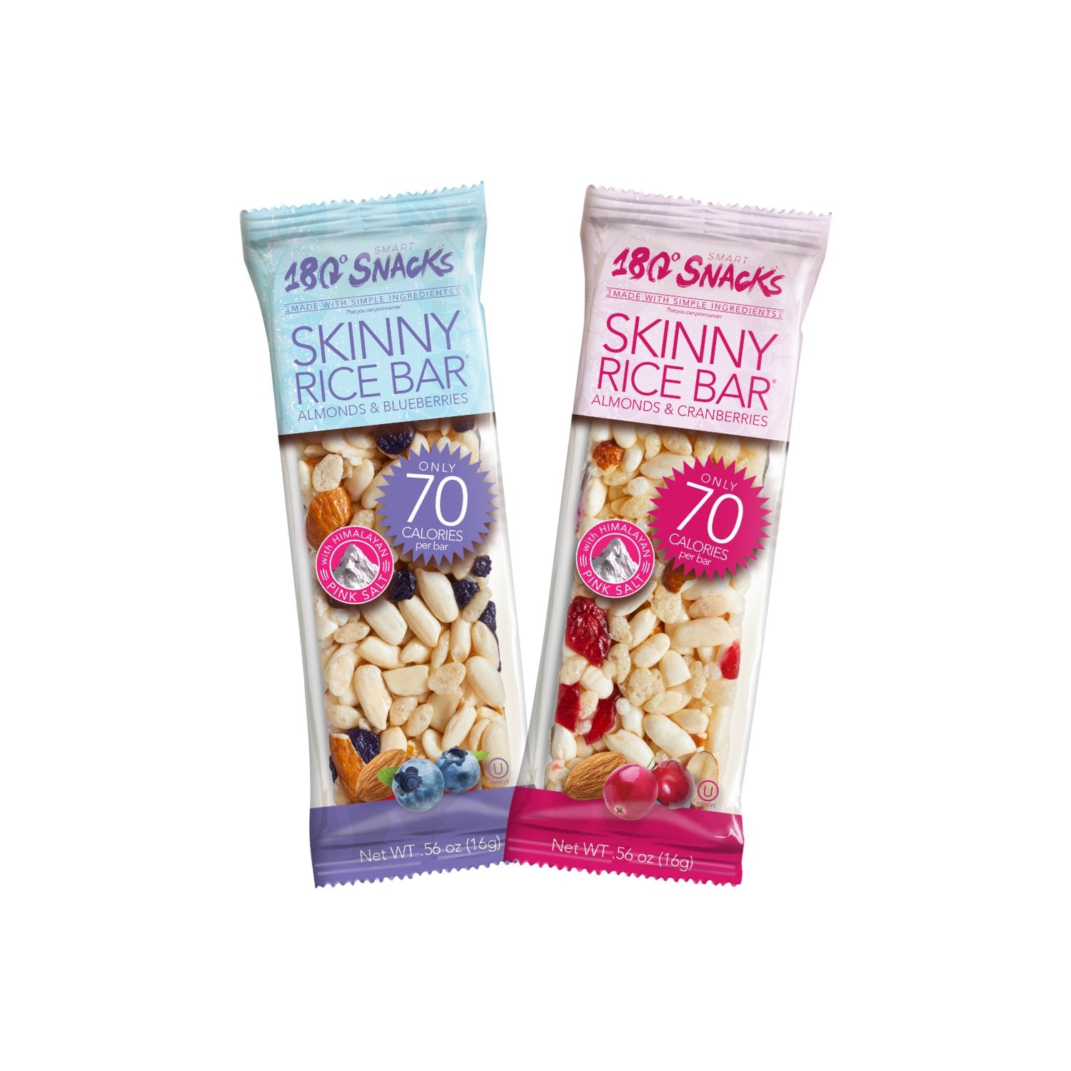  180 Snacks Skinny Rice Bars Bundle - Cranberry + Blueberry - Rice  Bars with Almonds and Himalayan Salt - Low Calorie Snacks, Only 70 Calories  - Non Gmo, Gluten-free Snacks for