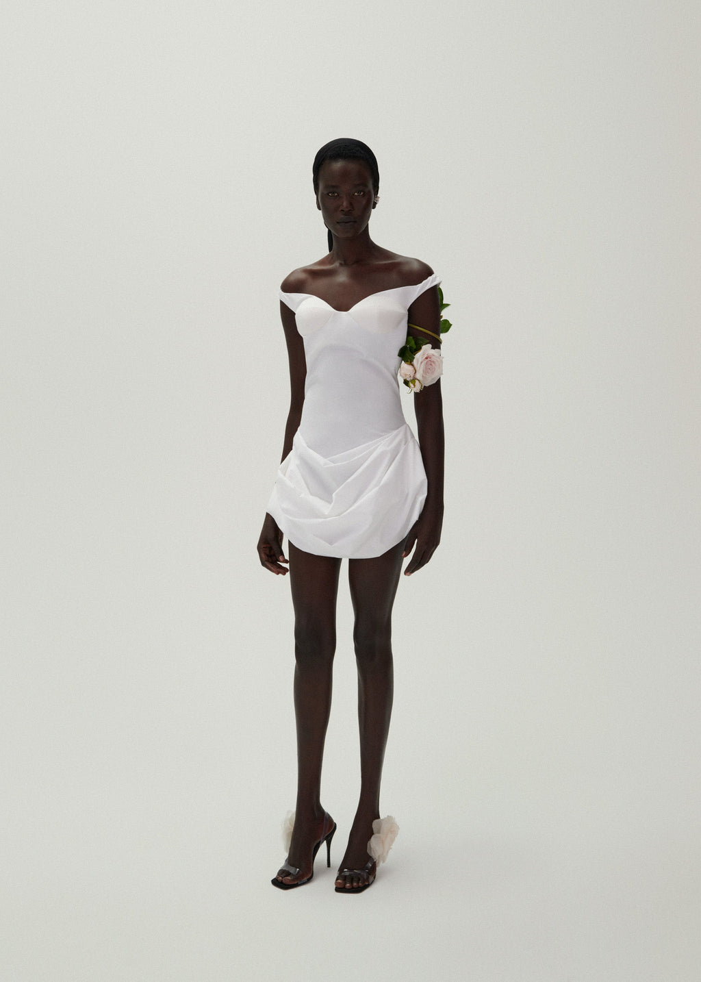 Off shoulder draped cotton mini dress in white | Magda Butrym