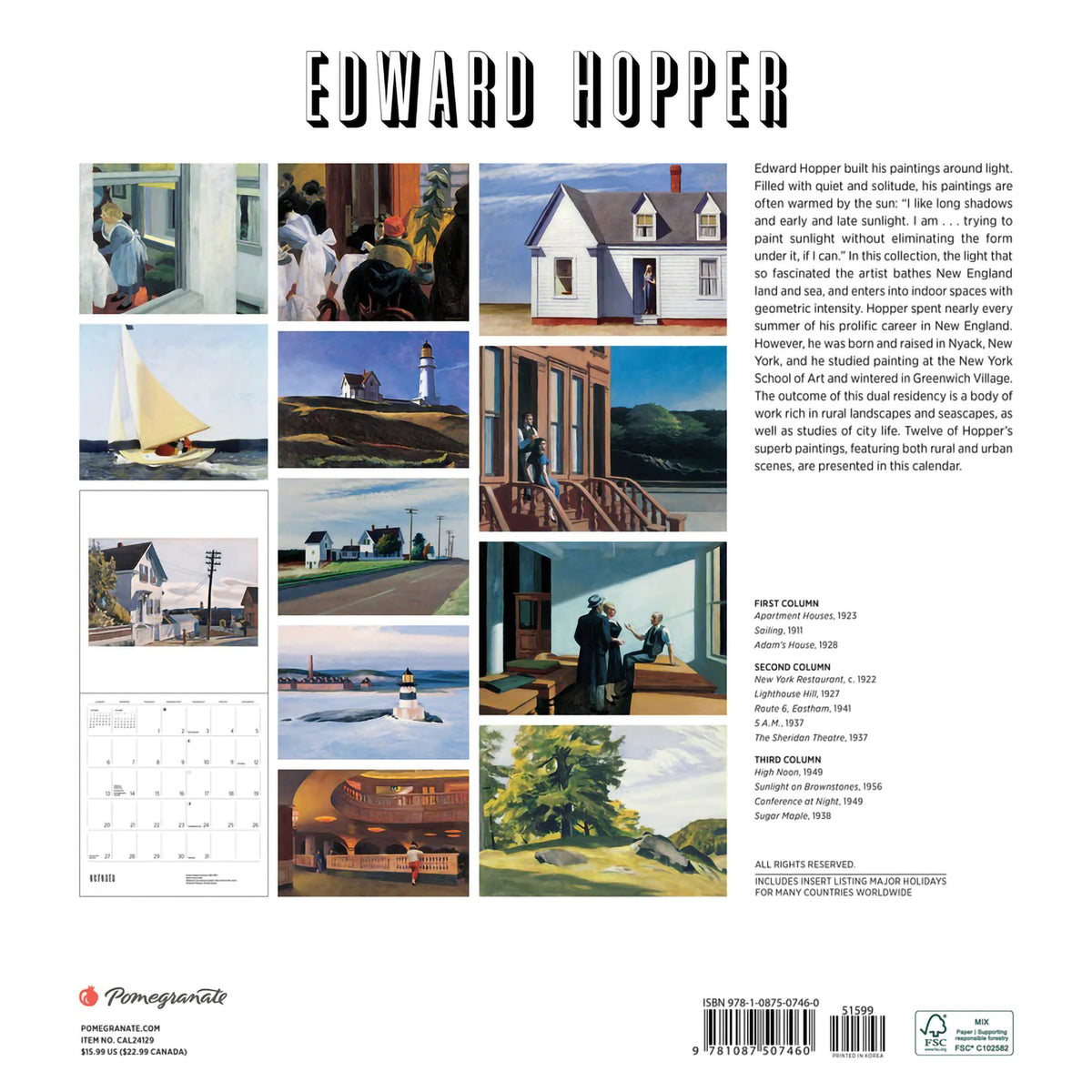 WALL CALENDAR 2024 EDWARD HOPPER Hull's Art Supply & Framing