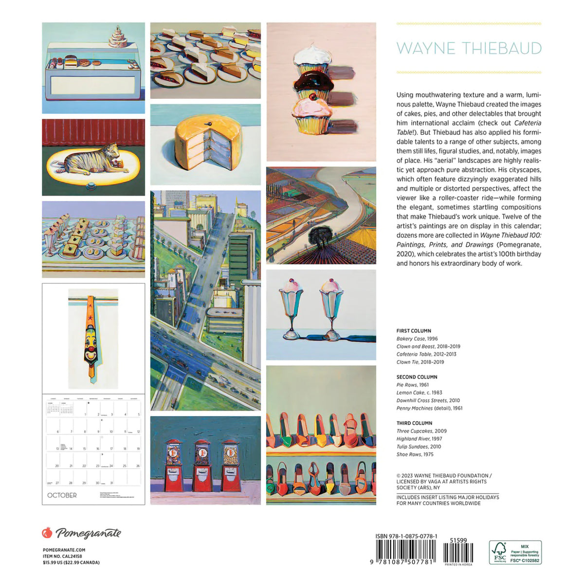 WALL CALENDAR 2024 WAYNE THIEBAUD Hull's Art Supply & Framing