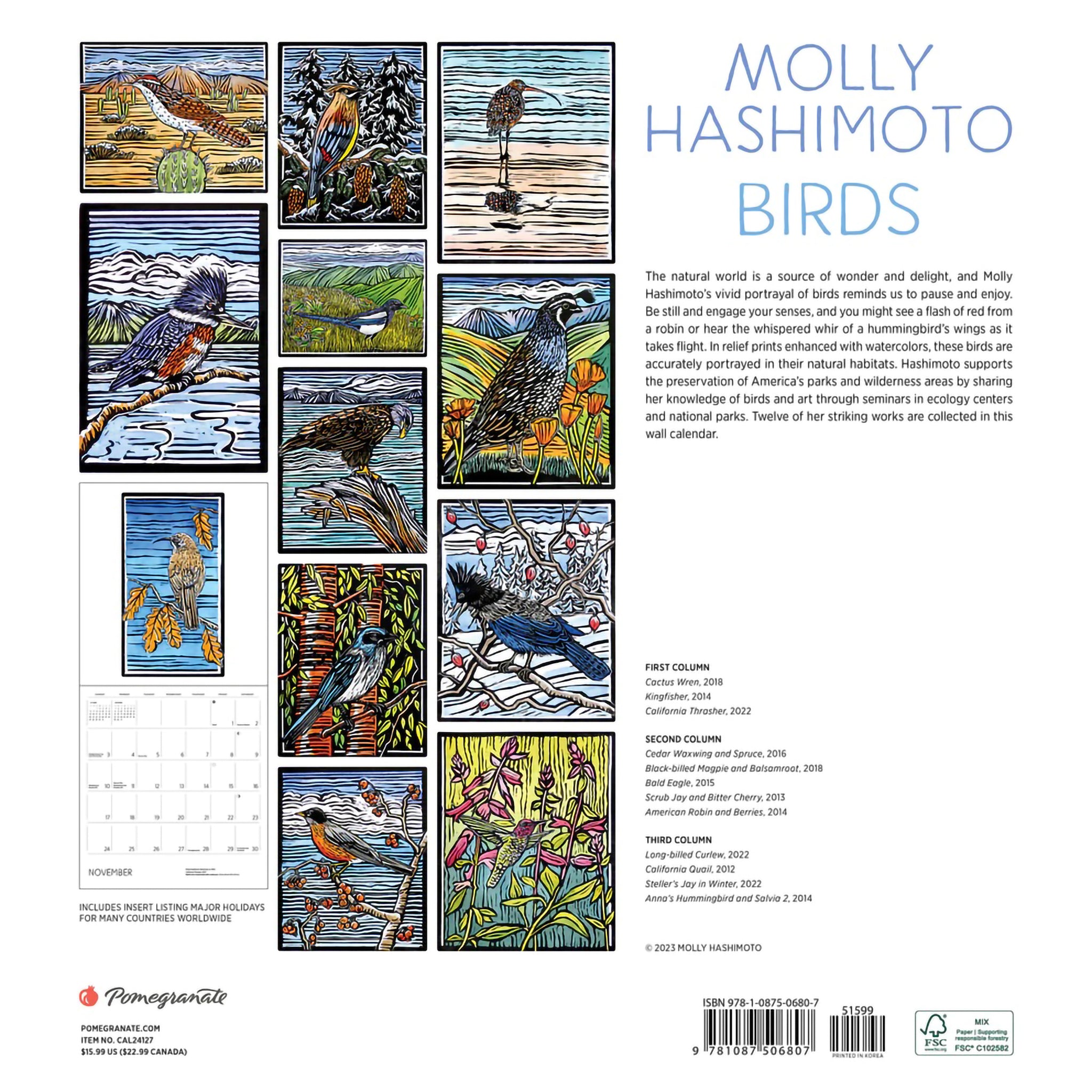 WALL CALENDAR 2024 MOLLY HASHIMOTO, BIRDS Hull's Art Supply & Framing