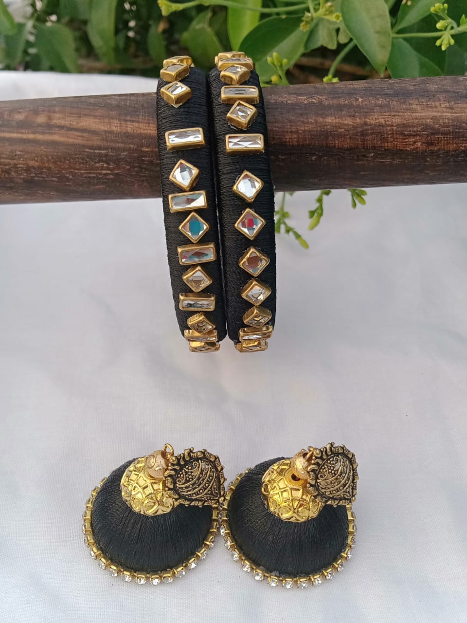 Designer Silk Thread Bangles & Earrings - Black – Maheela Power ...