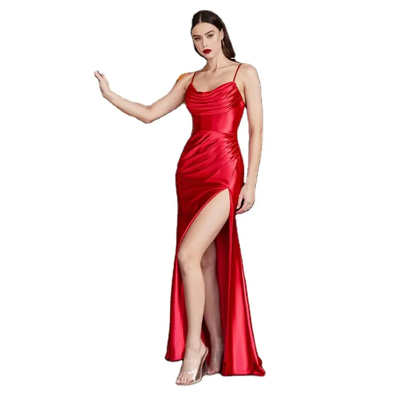 Fitted Light Weight Corset Side Split Dress (Red) Cruise, Formal, Blac –