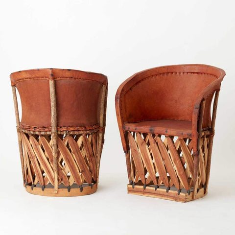 Vintage Tribal Mexican Leather Tub Chairs