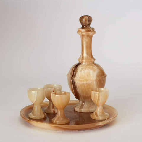 Vintage Onyx Decanter, Glasses and Tray