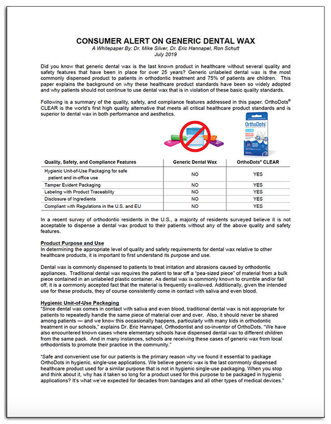 Consumer Alert on Generic Dental Wax