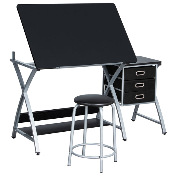Multifunctional Drawing Desk with Stool