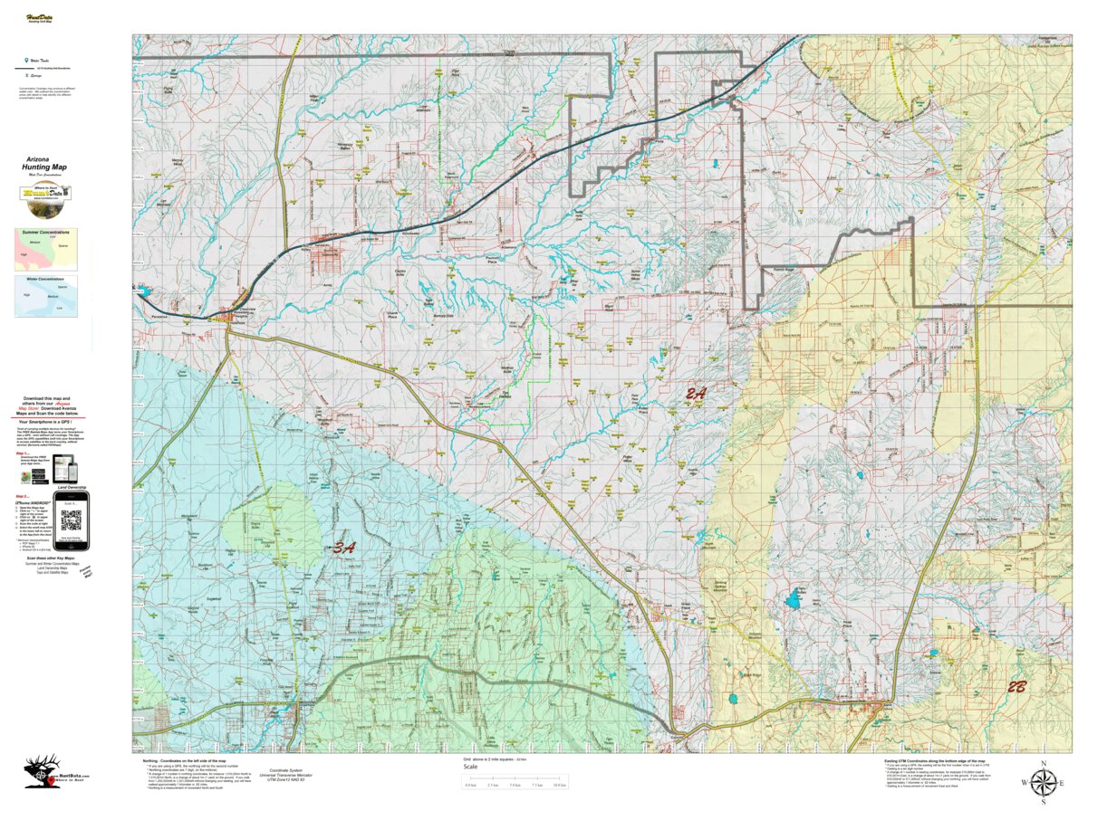 AZ Unit 2A Mule Deer Concentrations Map by Arizona HuntData LLC ...