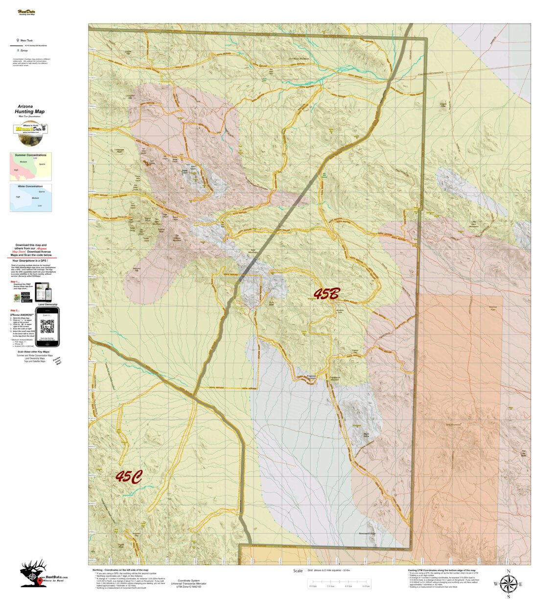 AZ Unit 45B Mule Deer Concentrations map by Arizona HuntData LLC ...