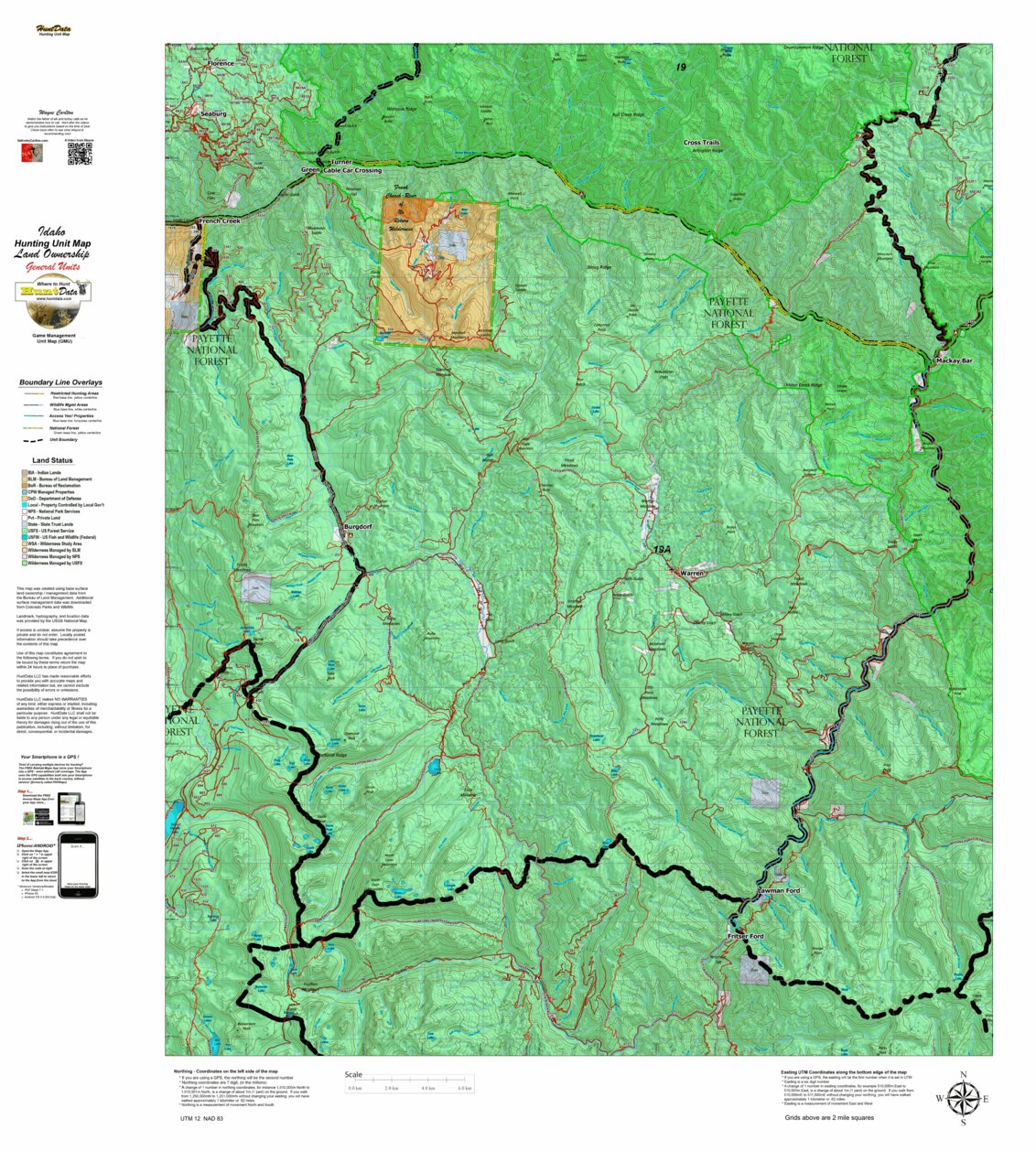 Idaho General Unit 19A Land Ownership Map map by Idaho HuntData LLC ...