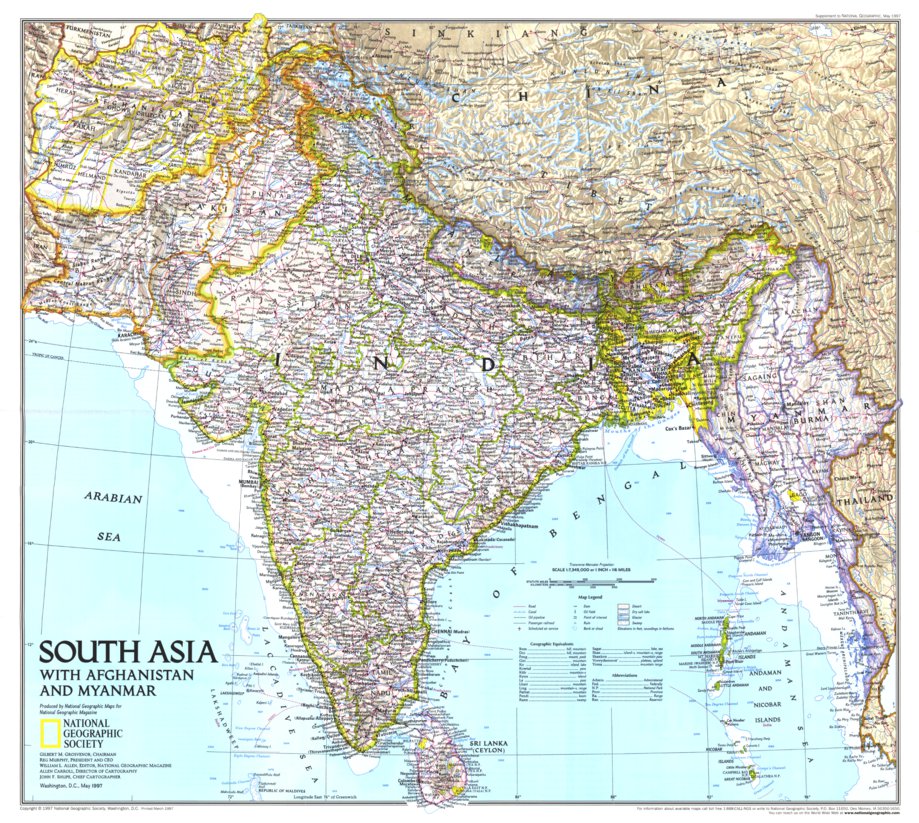 South Asia With Afghanistan & Myanmar 1997 Map by National Geographic ...
