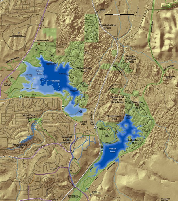 Prescott Granite Dells Lakes And Trails Map By City Of Prescott Gis Dept Avenza Maps 0874