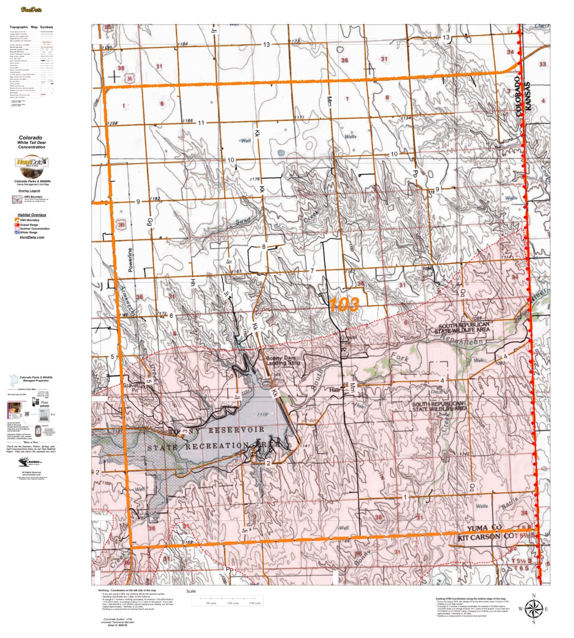HuntData Colorado Unit 103 Whitetail Deer Concentration Map by HuntData ...