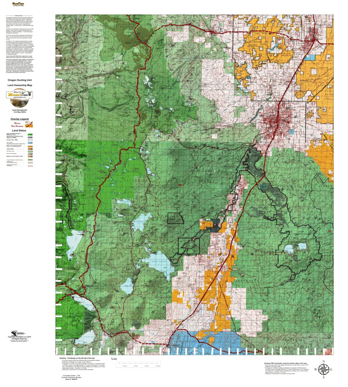 Oregon Hunting Unit 34 Upper Deschutes Land Ownership Map By Huntdata Llc Avenza Maps 0892