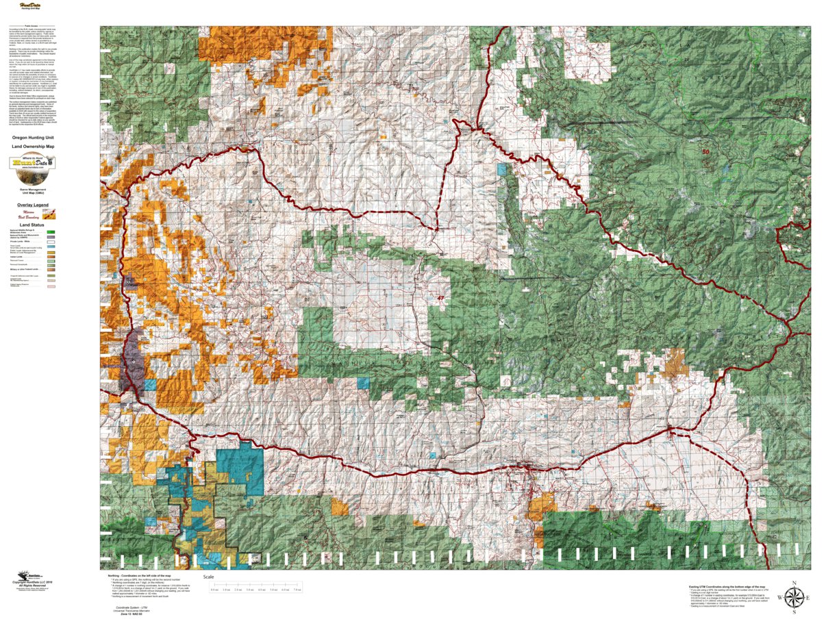 Oregon Hunting Unit 47, Northside Land Ownership Map by HuntData LLC