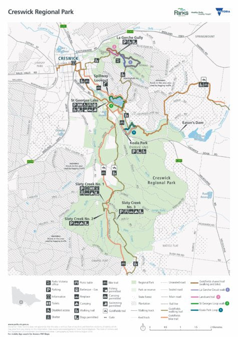 Creswick Regional Park Visitor Guide Map by Parks Victoria | Avenza Maps