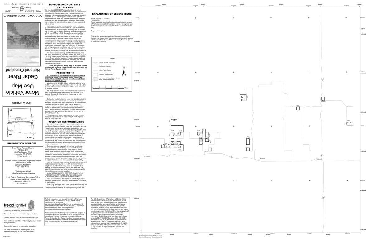 Dakota Prairie Grasslands Mvum Map Cedar River 2007 By Us Forest Service R1 Avenza Maps