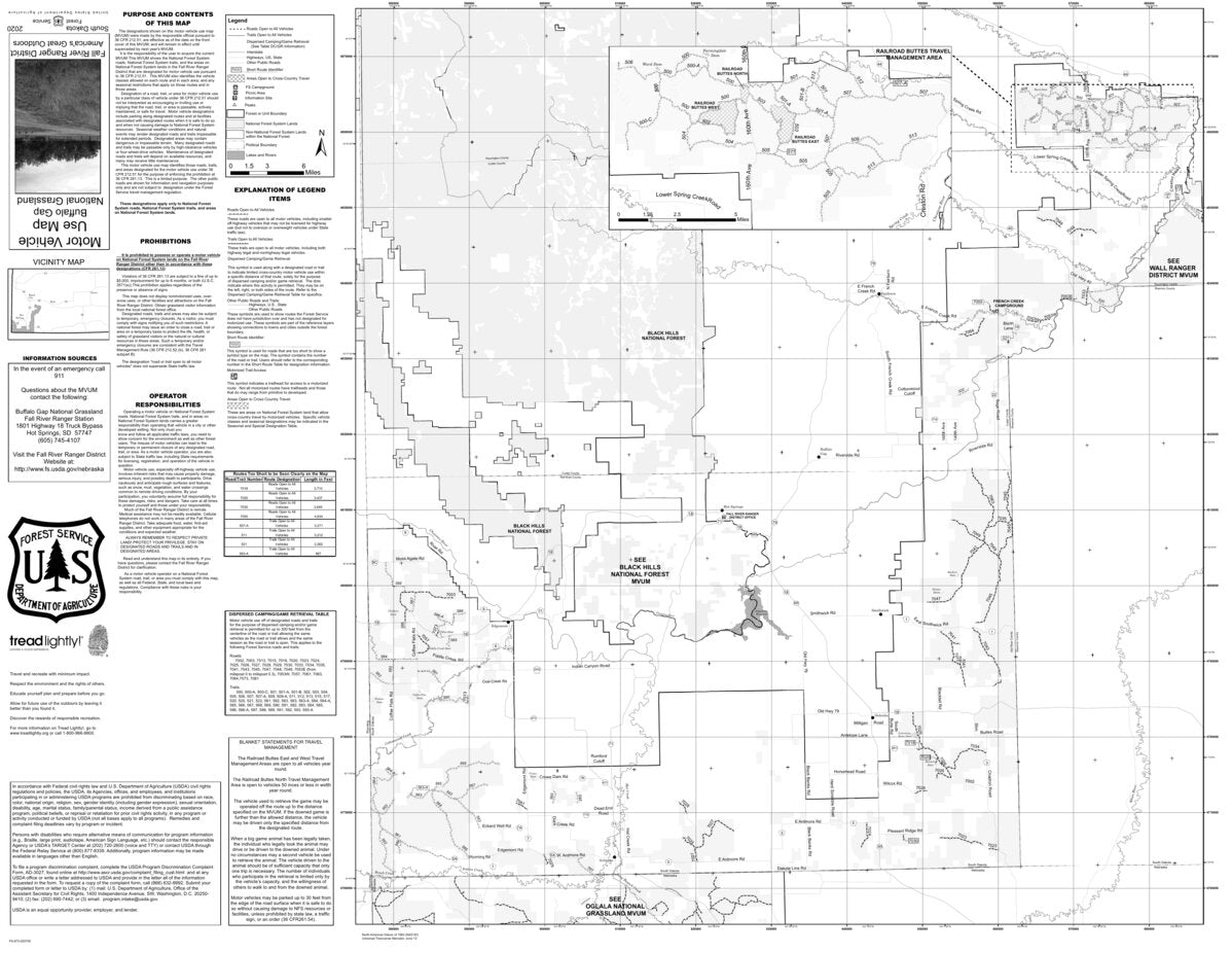 Buffalo Gap National Grassland Fall River Ranger District Mvum Map By Us Forest Service R2