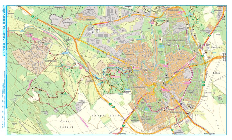 Veszprém, Csatárhegy, Tekeres-völgy turista,-biciklis térkép, tourist ...