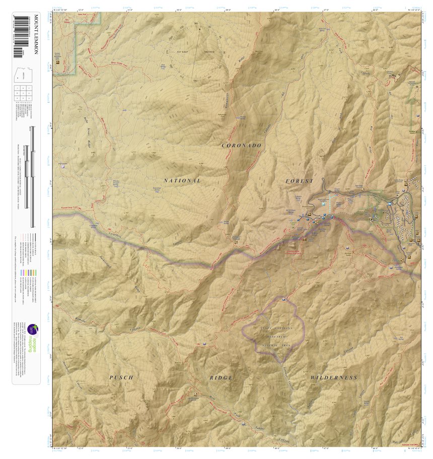 Mount Lemmon Arizona 75 Minute Topographic Map Color Hillshade Map By Apogee Mapping Inc 8725