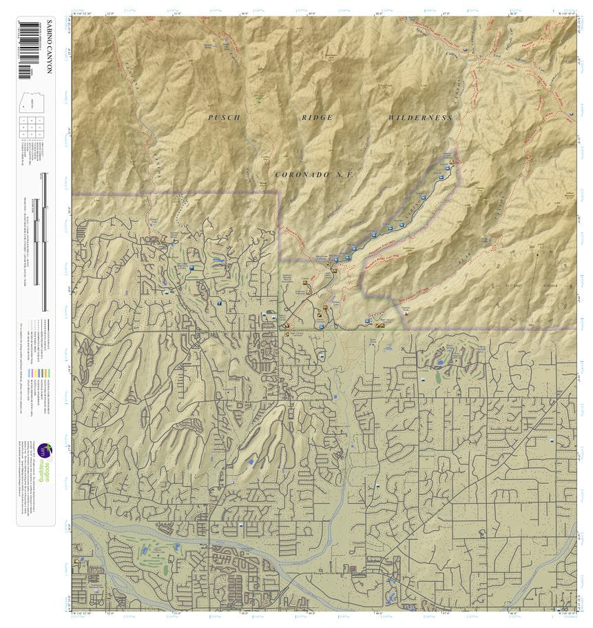 Sabino Canyon Arizona 75 Minute Topographic Map Color Hillshade By Apogee Mapping Inc 9180