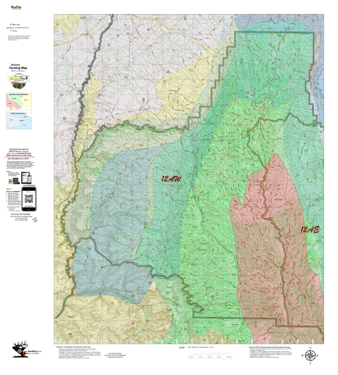 AZ Unit 12AW Mule Deer Concentrations Map by Arizona HuntData LLC ...