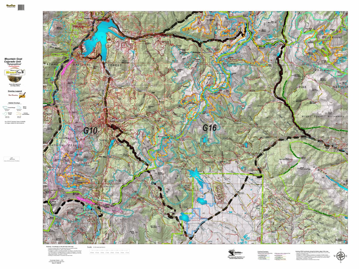 CO Mountain Goat Unit G16 Topographical Map by Colorado HuntData LLC ...