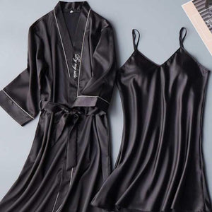 2PCS brand sexy women's robe & gown sets twinest bathrobe + night dress two pieces sleepwear womens sleep set faux silk