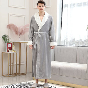 Women Winter Plus Size Long Flannel Bathrobe Kimono Warm Pink Bath Robe Night Fur Robes Bridesmaid Dressing Gown Men Sleepwear