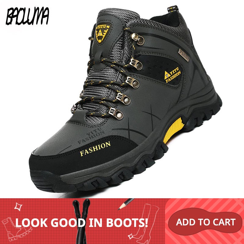 Brand Men's Winter Boots Men's Snow Boots Winter Warm Leather Waterproof Men Sneakers Outdoor Breathable Hiking Boots Work Shoes