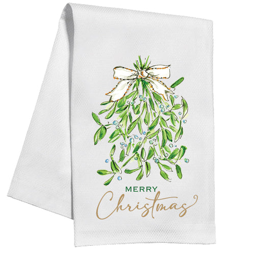 Watercolor Mistletoe Wreath Personalized Kitchen Towels