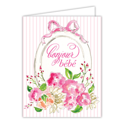 Bonjour Bebe Floral Mirror Pink Small Folded Greeting Card Rosannebeck Collections