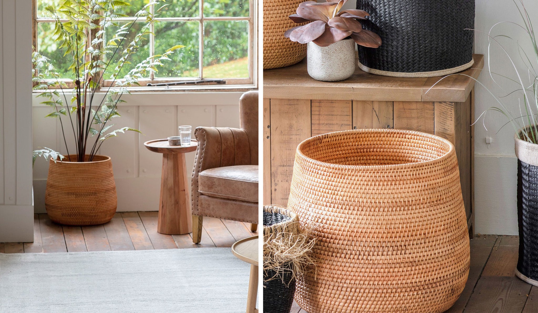 Made from natural material, these Shengo baskets will make your space feel laid-back and relaxed. They're perfect for creating more storage options, and make beautiful plant pots.