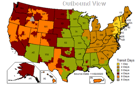 regional shipping map of the united states
