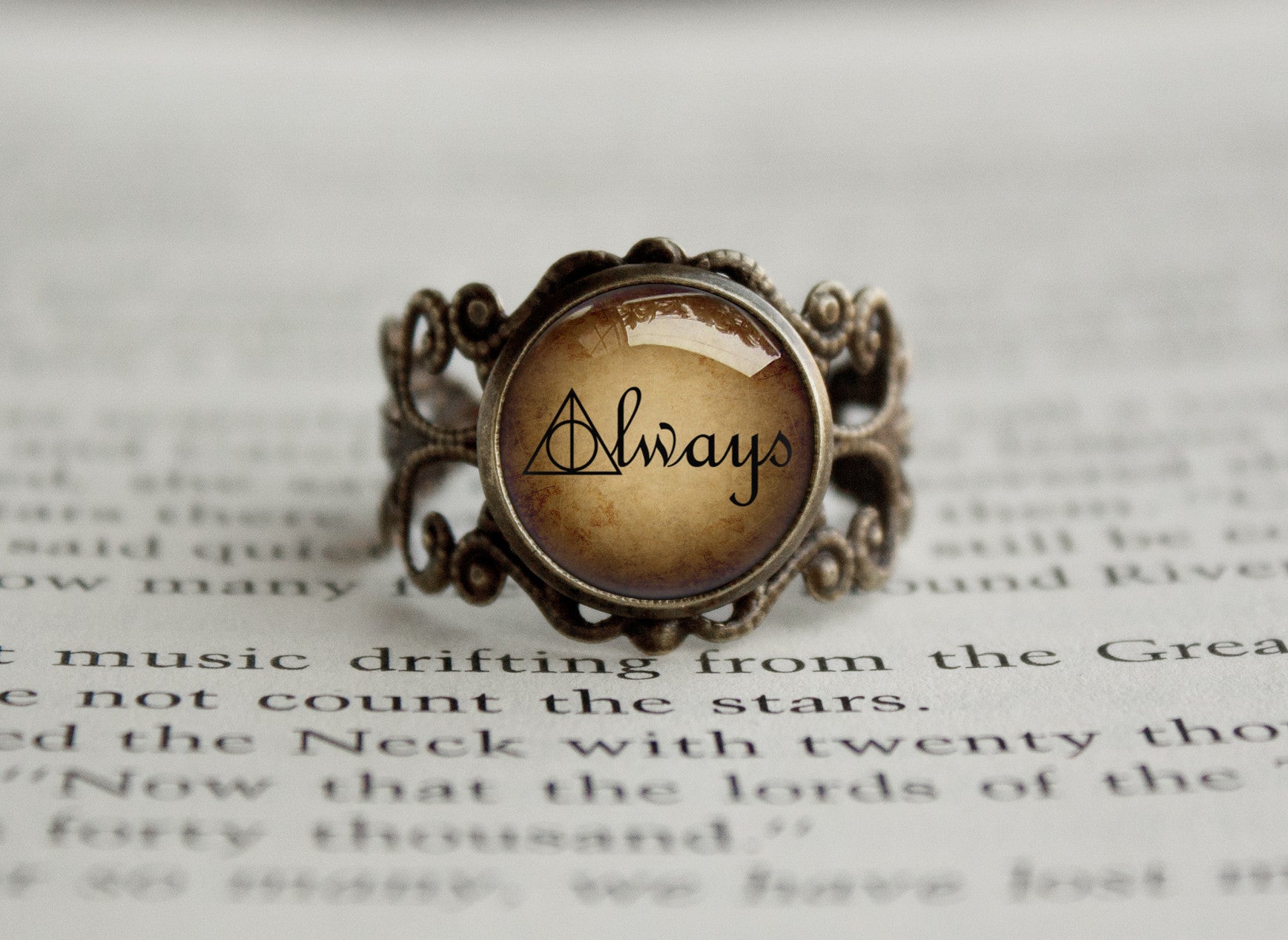 Snape Always Quote antique style bronze Potter ring 