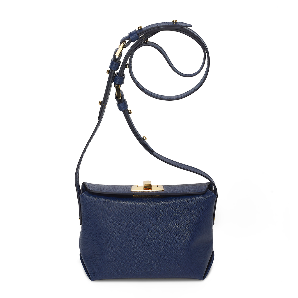 Longchamp Crossbody Bag Navy Blue Beige Front Rivet Missing. 