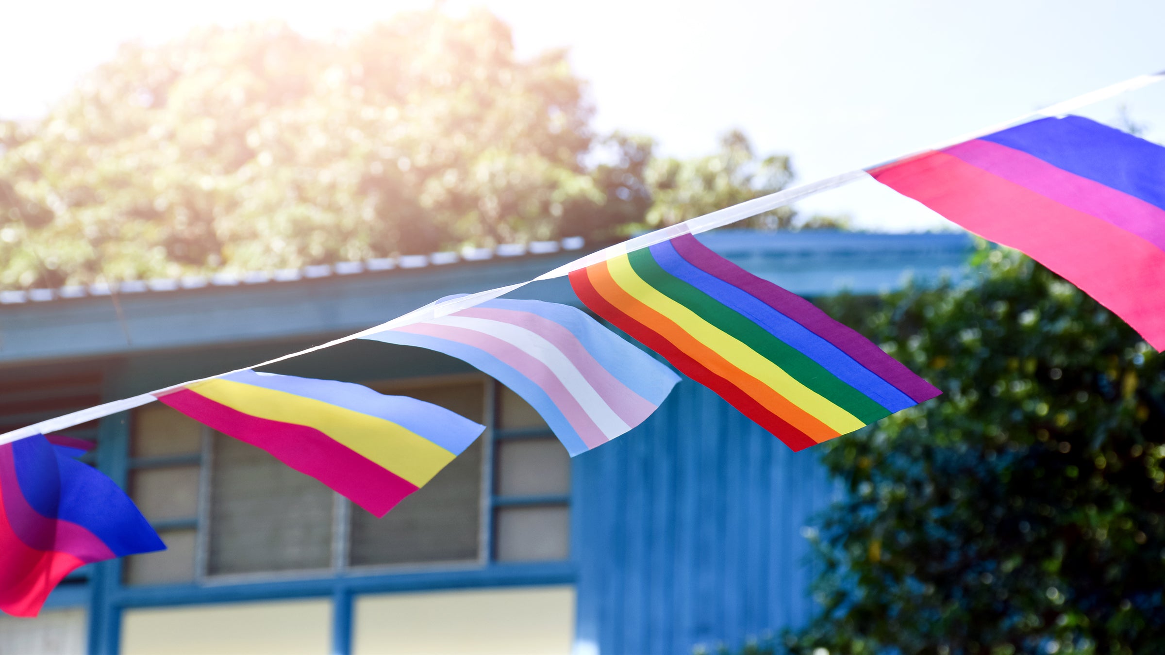 Pride Flag bunting in the wind