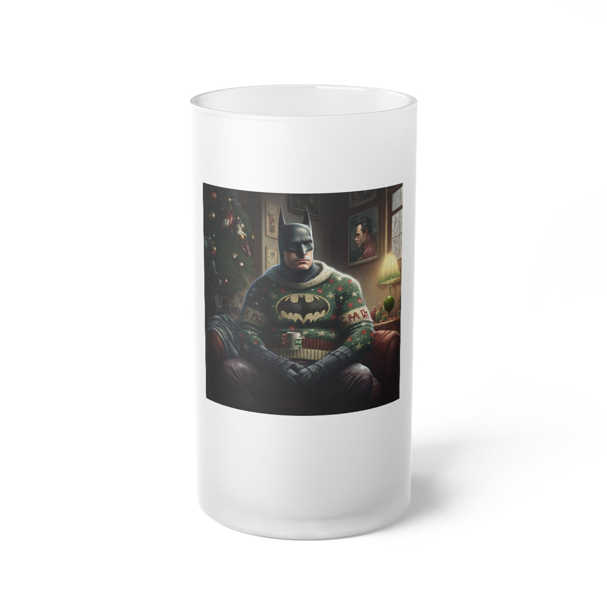 Batman's Ugly Christmas Sweater Adventure Frosted Glass Beer Mug – Me By Me